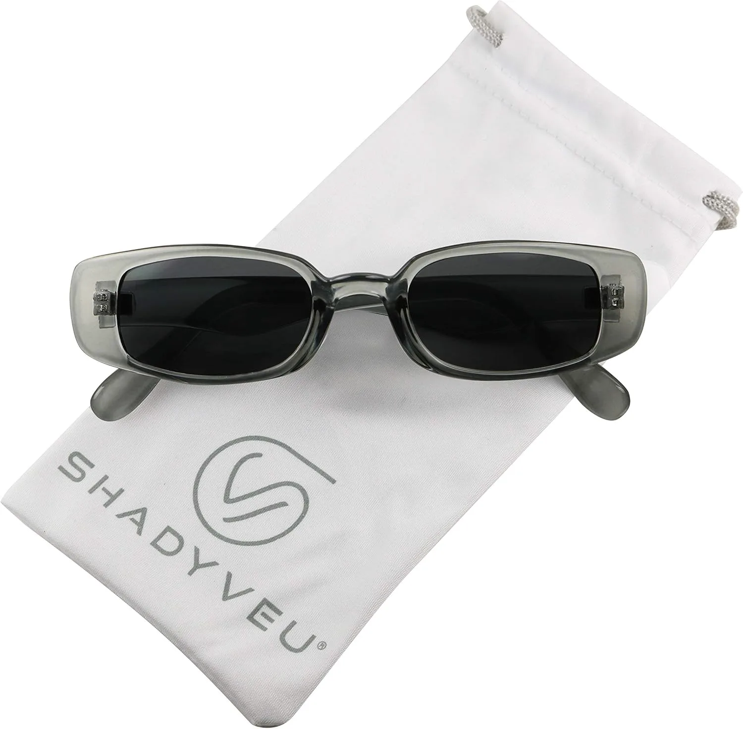 

Солнцезащитные очки ShadyVEU Slim Classic Rectangular с защитой от УФ-излучения, винтажная оправа 90-х годов, маленькая широкая, в стиле ретро, Grey Frame, Black Lens