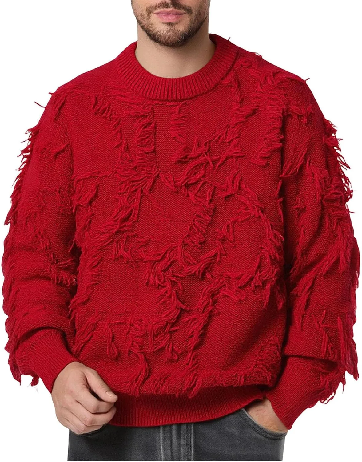 

Мужской свитер с бахромой в винтажном стиле, оверсайз