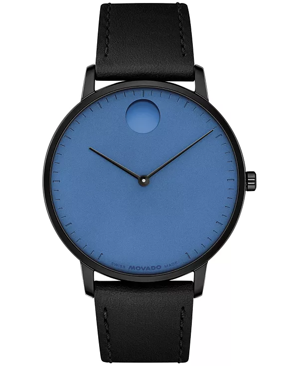 

Швейцарские кварцевые часы унисекс с черным кожаным ремешком, 41 мм Movado, black