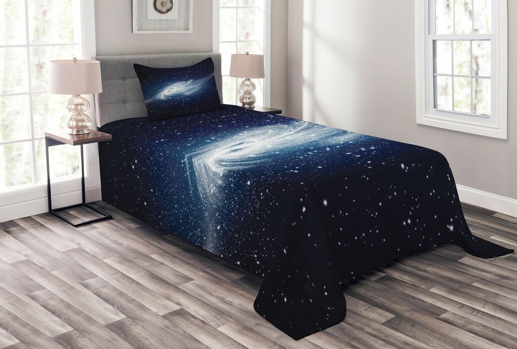 

ABAKUHAUS Комплект покрывала Nebula, Milky Way Galaxy Space, комплект с моющимися наволочками, для односпальных кроватей 170 x 220 см, белый