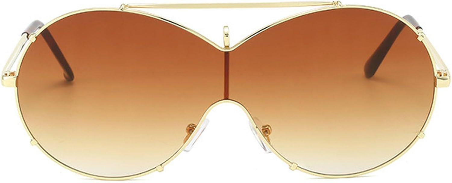 

Большие солнцезащитные очки-пилот для женщин, модные, в крупной оправе, цельные, солнцезащитные очки-маска, стильные, в металлической оправе, овальной формы mincl, Brown