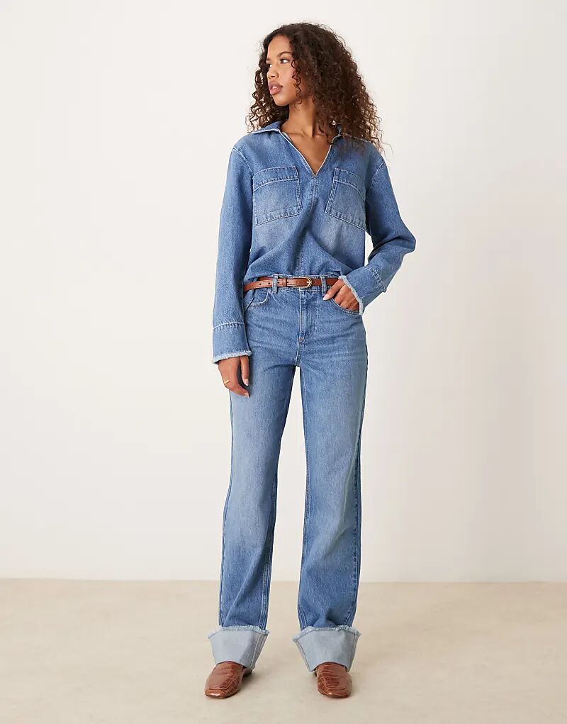 

Джинсы с подворотами в стиле 90-х, средне-синего цвета ASOS DESIGN