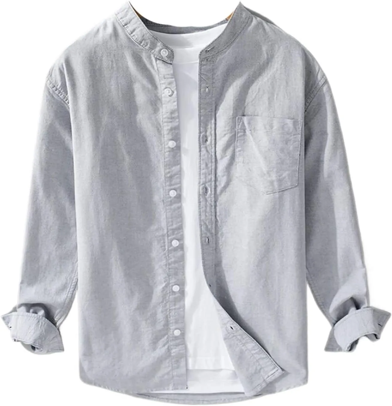 

Мужская рубашка из хлопка с длинным рукавом и стойкой FSSNHQHCJ