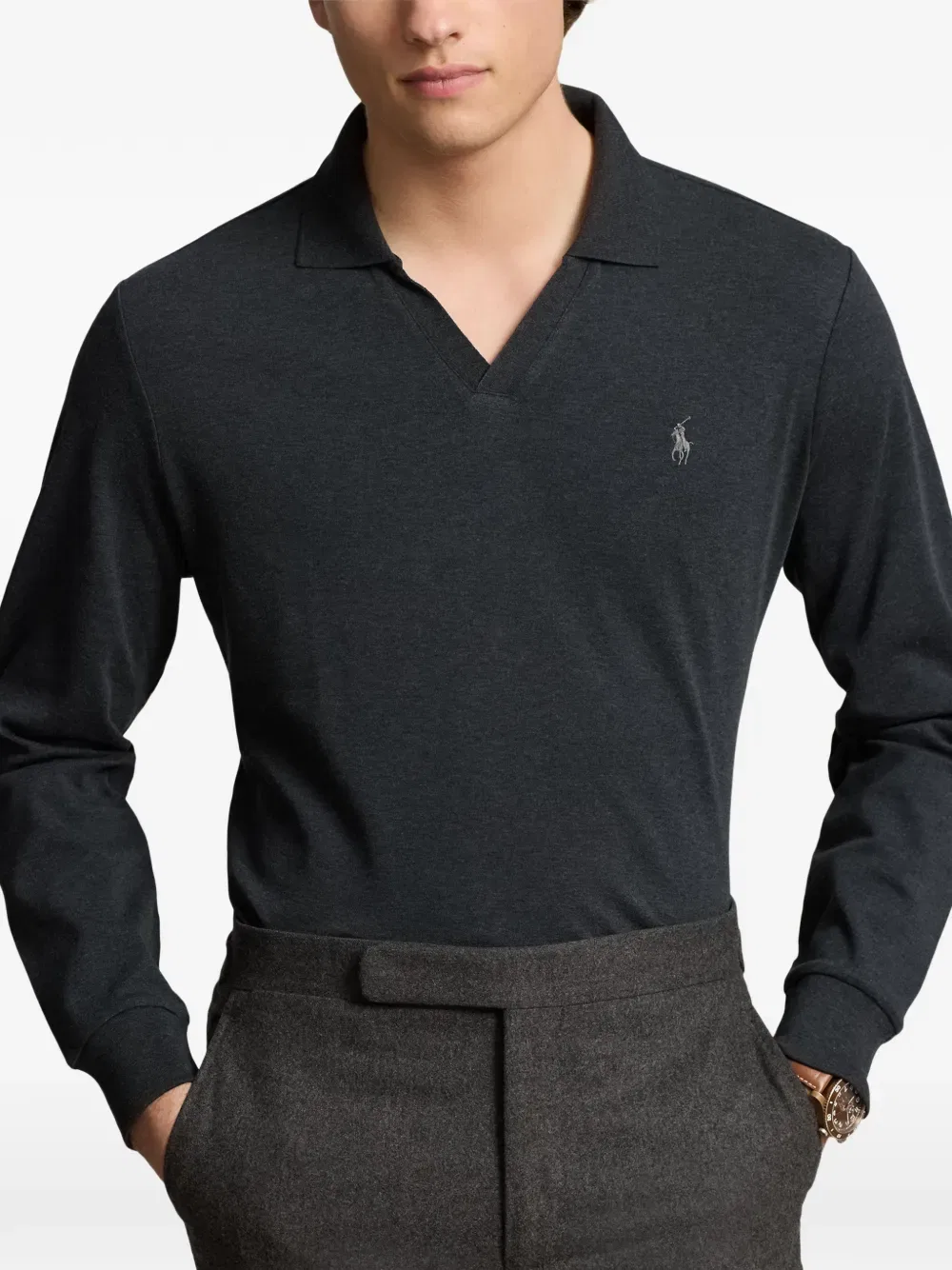 Свитер с длинными рукавами и V-образным вырезом Polo Ralph Lauren, черный — фото 3