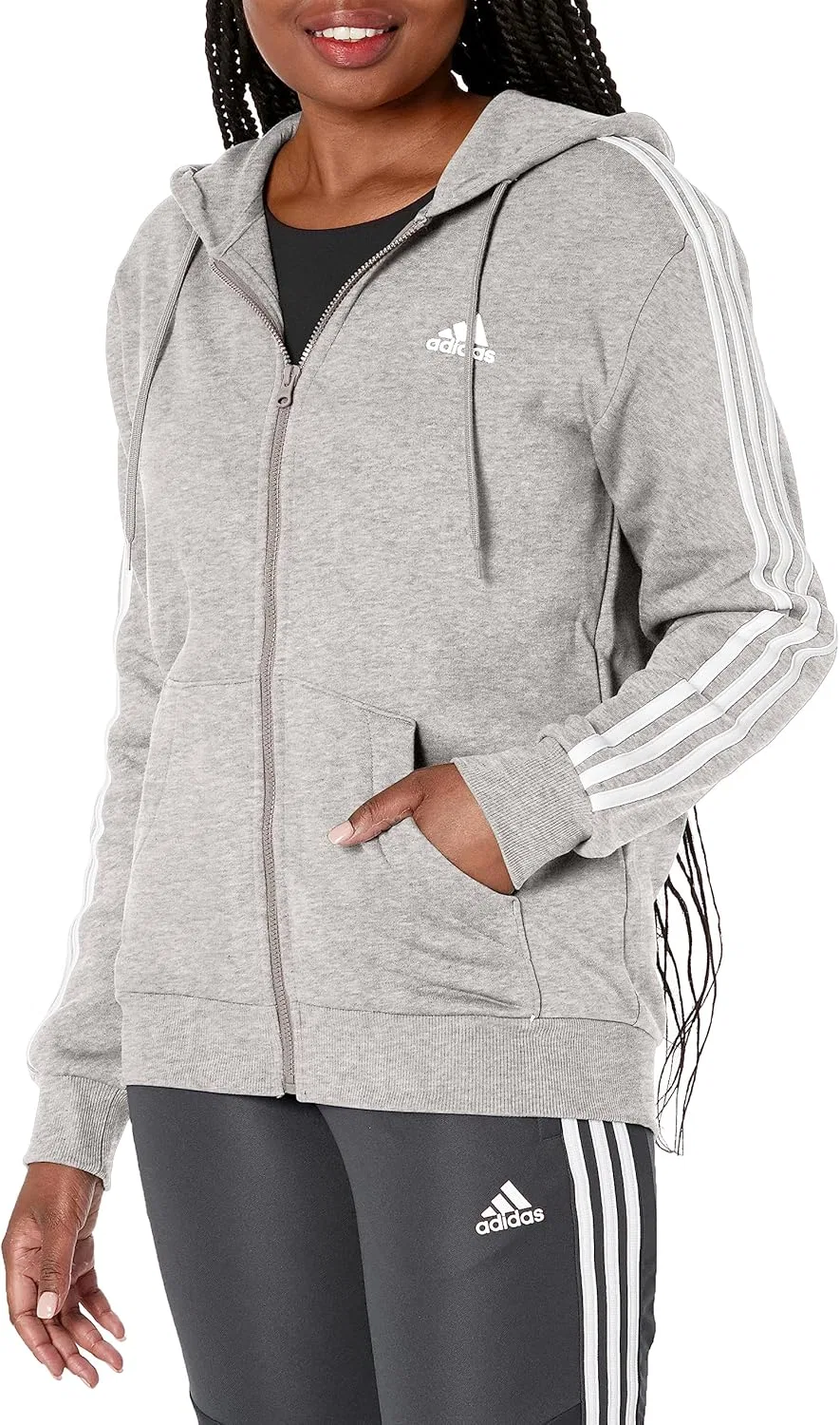 Женская флисовая куртка adidas, цвет Medium Grey Heather/White