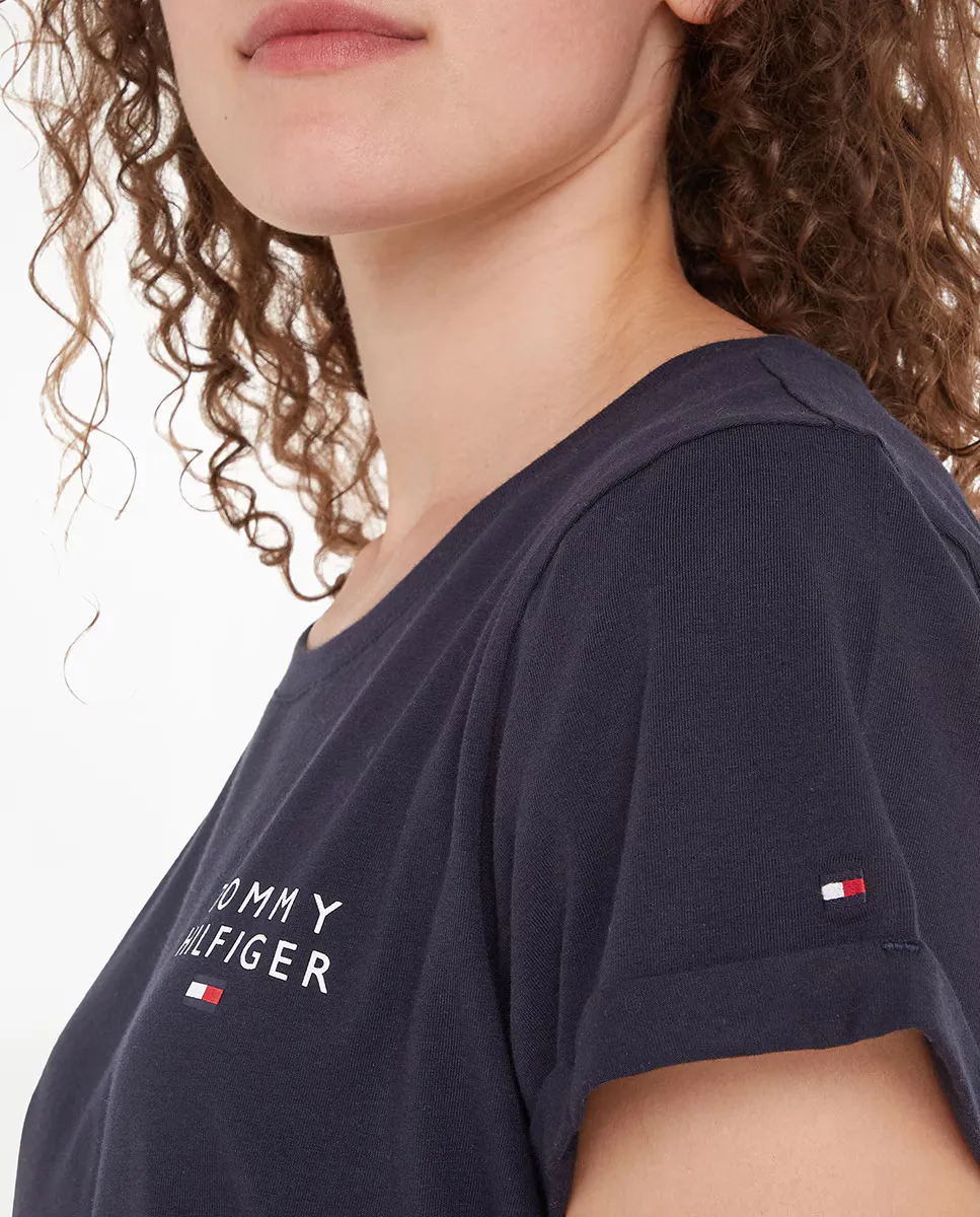 Женская базовая хлопковая футболка с логотипом TH Tommy Hilfiger, синий — фото 3