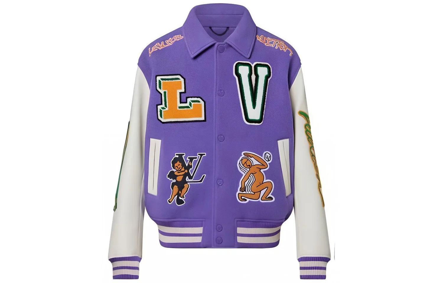 Кожаная бейсбольная куртка с нашивками 2010-х LOUIS VUITTON, фиолетовый белый