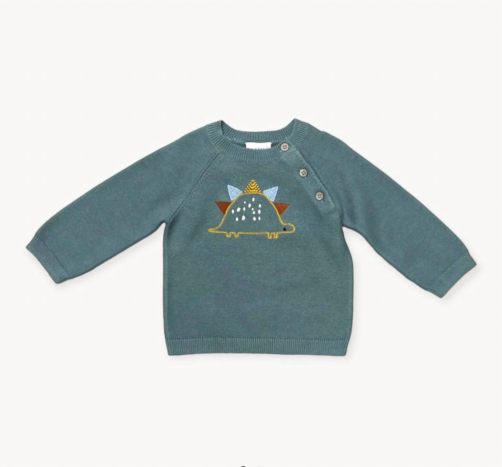 

Детский вязаный свитер с динозавром и пуговицами, органический, бирюзовый VIVERANO Organics