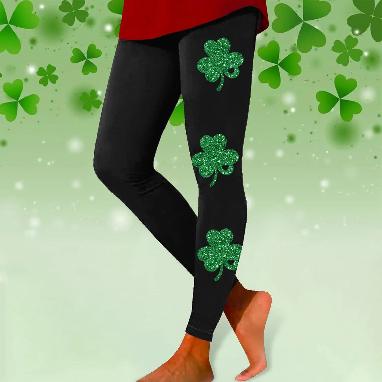 Леггинсы женские с принтом Shamrock, Generic, Z15 Black — фото 3