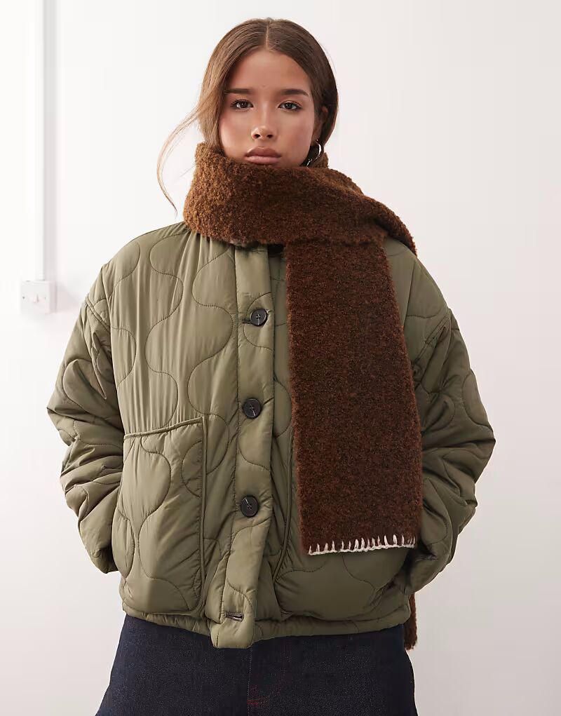 

Регенерированный винтажный шарф, связанный гладью, из коричневого борга Reclaimed Vintage, Коричневый, Регенерированный винтажный шарф, связанный гладью, из коричневого борга Reclaimed Vintage