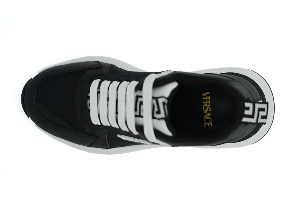 Versace Элегантные однотонные кожаные женские кроссовки, цвет Black And White — фото 4