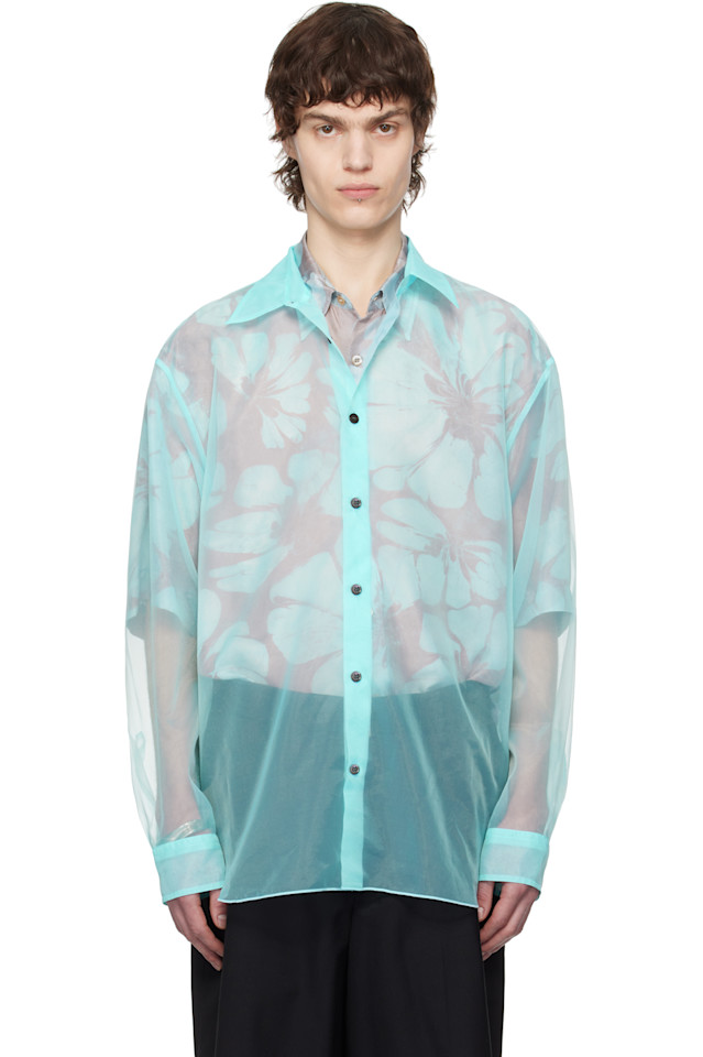 

Органзовая рубашка Dries Van Noten, цвет turquoise