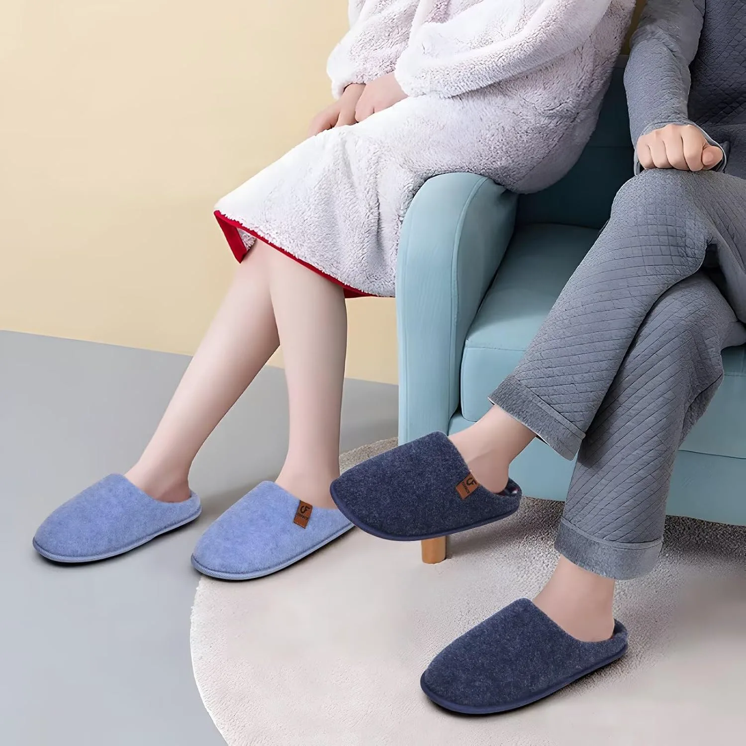 

COFACE Унисекс Мужские и Женские Уютные Тапочки с Памятью Формы, Легкие Домашние Сандалии на Скольжение, Теплые Домашние/Уличные Тапочки из Фетра, Размер 4-15, темно-синий