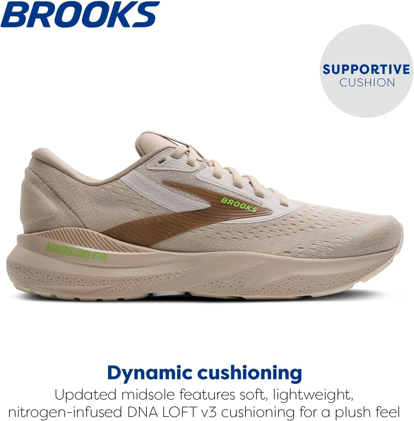 Мужские беговые кроссовки Brooks Adrenaline GTS 24 с поддерживающей подошвой, Chateau Grey Portabella Green — фото 2