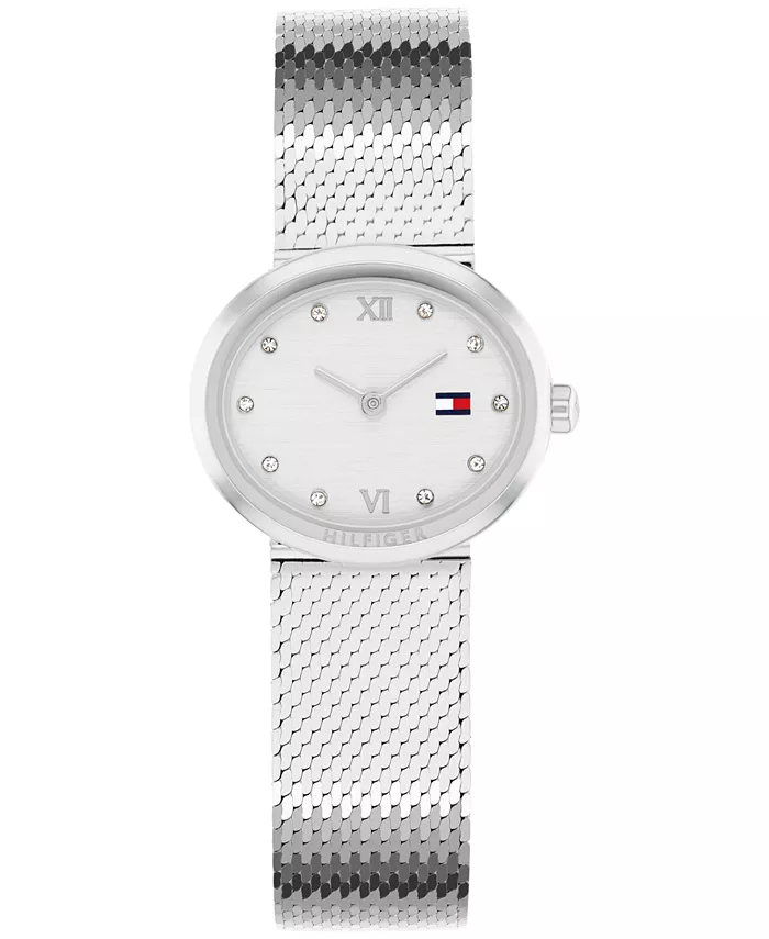 

Женские часы с кварцевым механизмом и серебристым браслетом из нержавеющей стали с сетчатой конструкцией, 25 мм Tommy Hilfiger