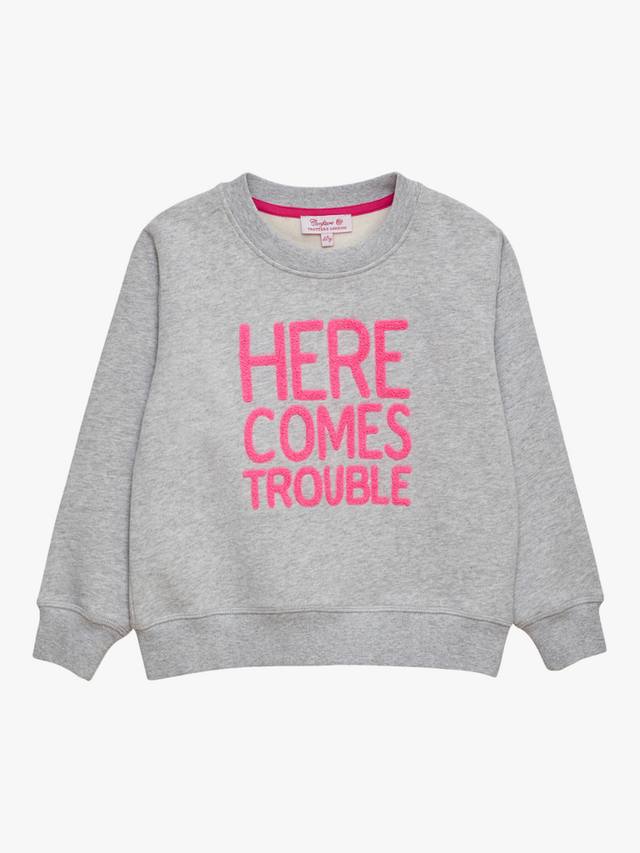 

Детский хлопковый свитшот Here Comes Trouble Trotters, Grey/Pink