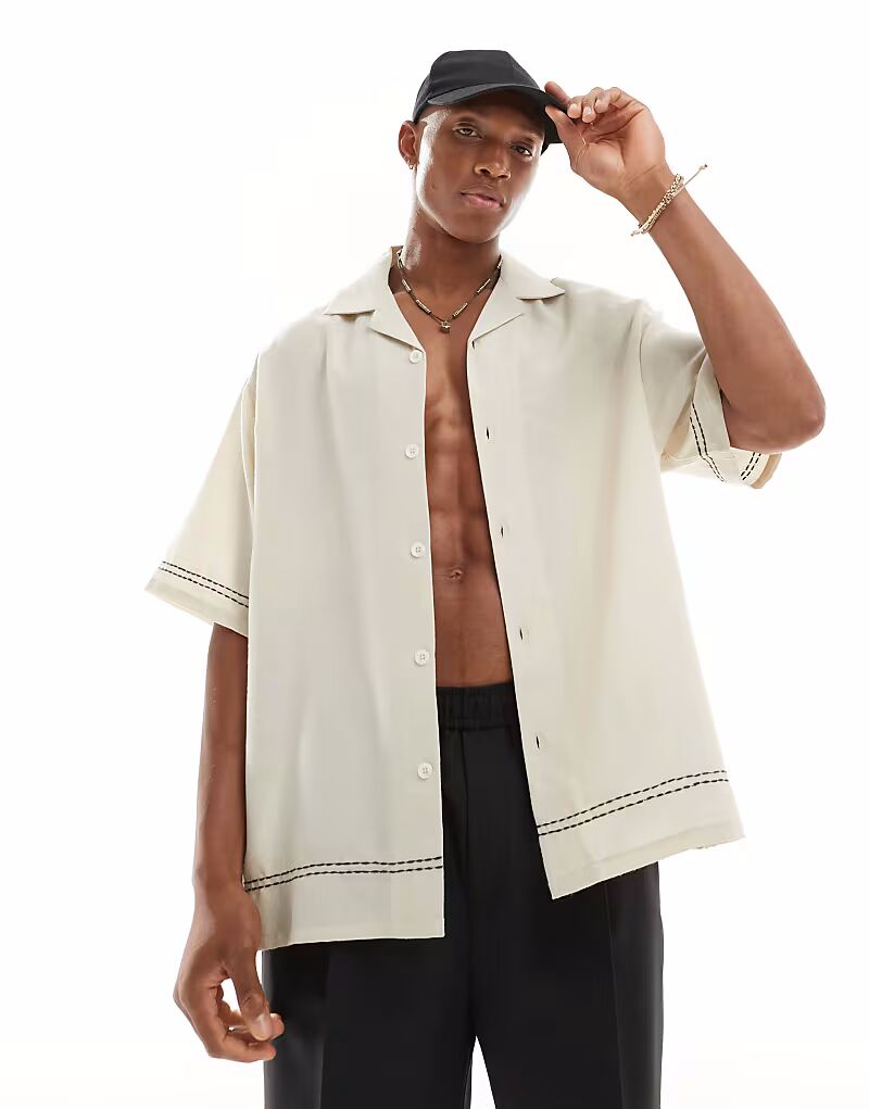 

Рубашка свободного кроя Revere с декоративной строчкой цвета кремовый Asos Design