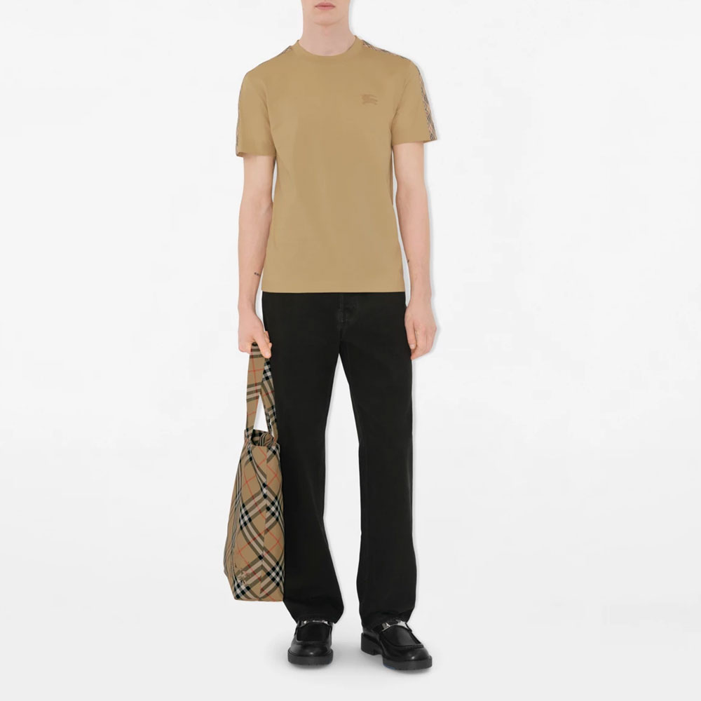 Футболка Burberry из хлопка с клетчатой отделкой, хаки — фото 3