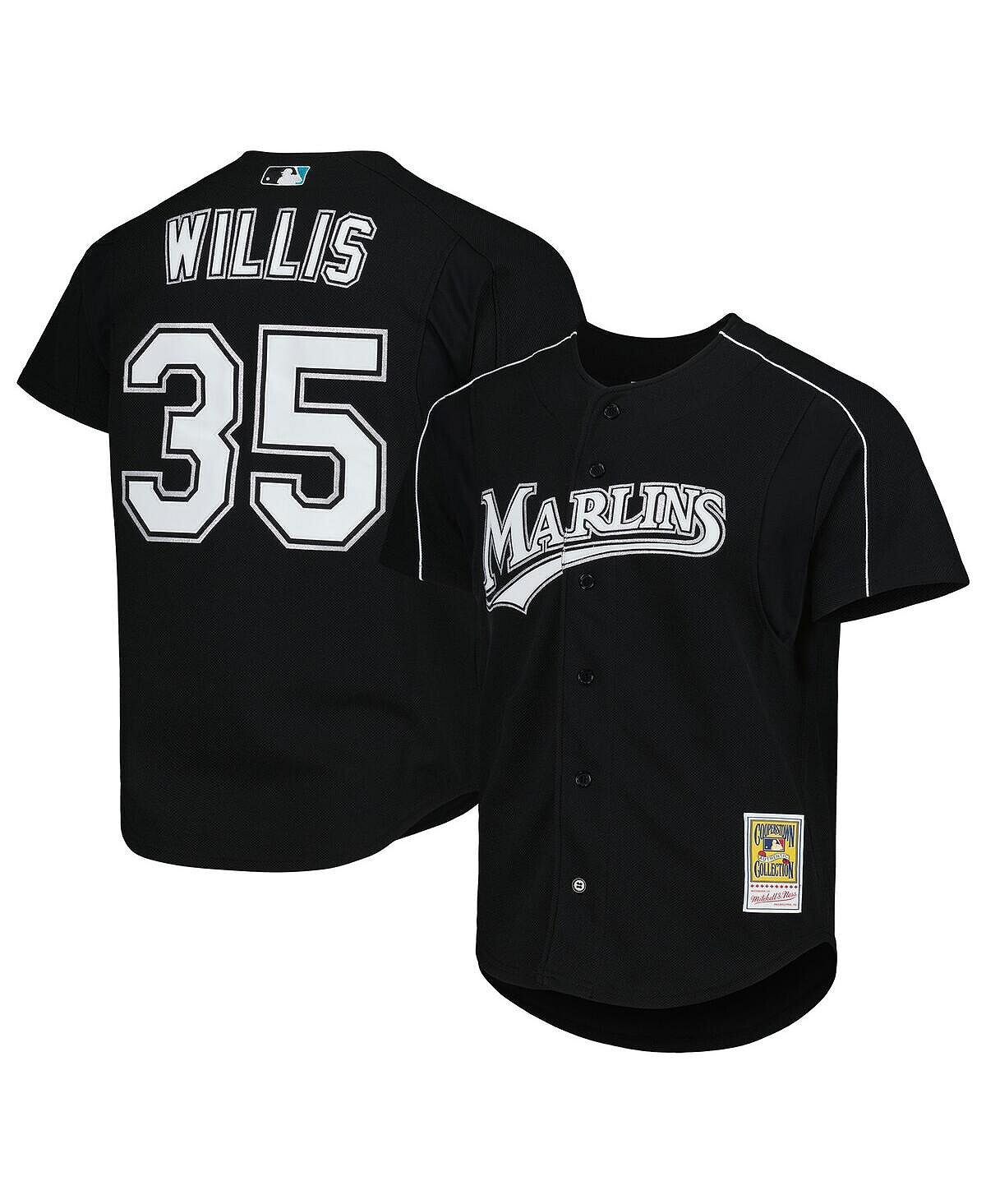 

Мужское джерси на пуговицах Dontrelle Willis Black Florida Marlins Cooperstown Collection, сетчатое тренировочное джерси на пуговицах Mitchell & Ness