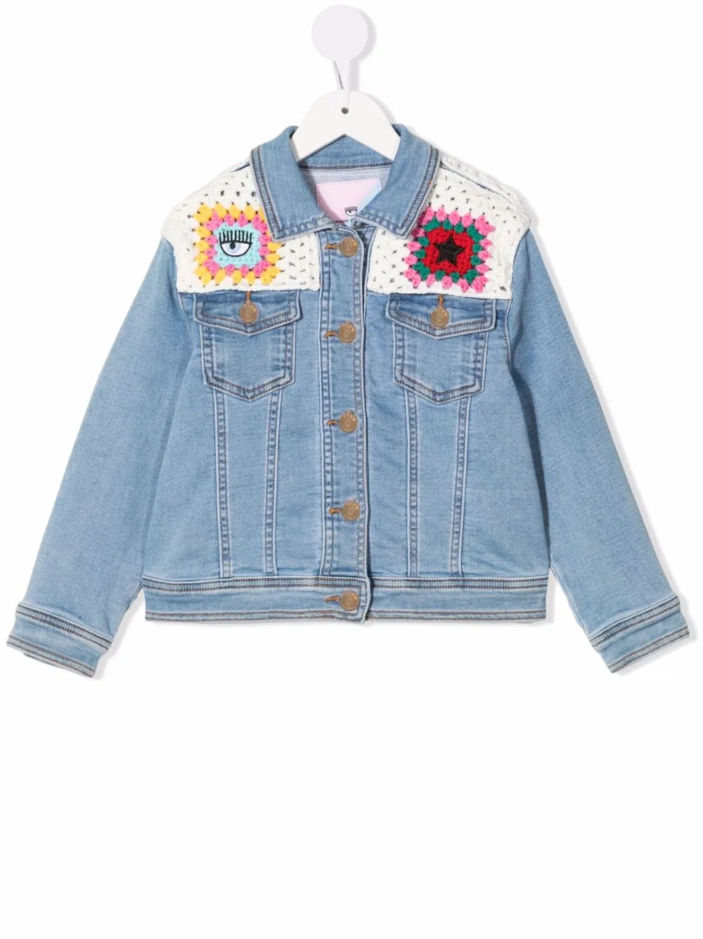 

Джинсовая куртка с отделкой в технике кроше Chiara Ferragni Kids, синий
