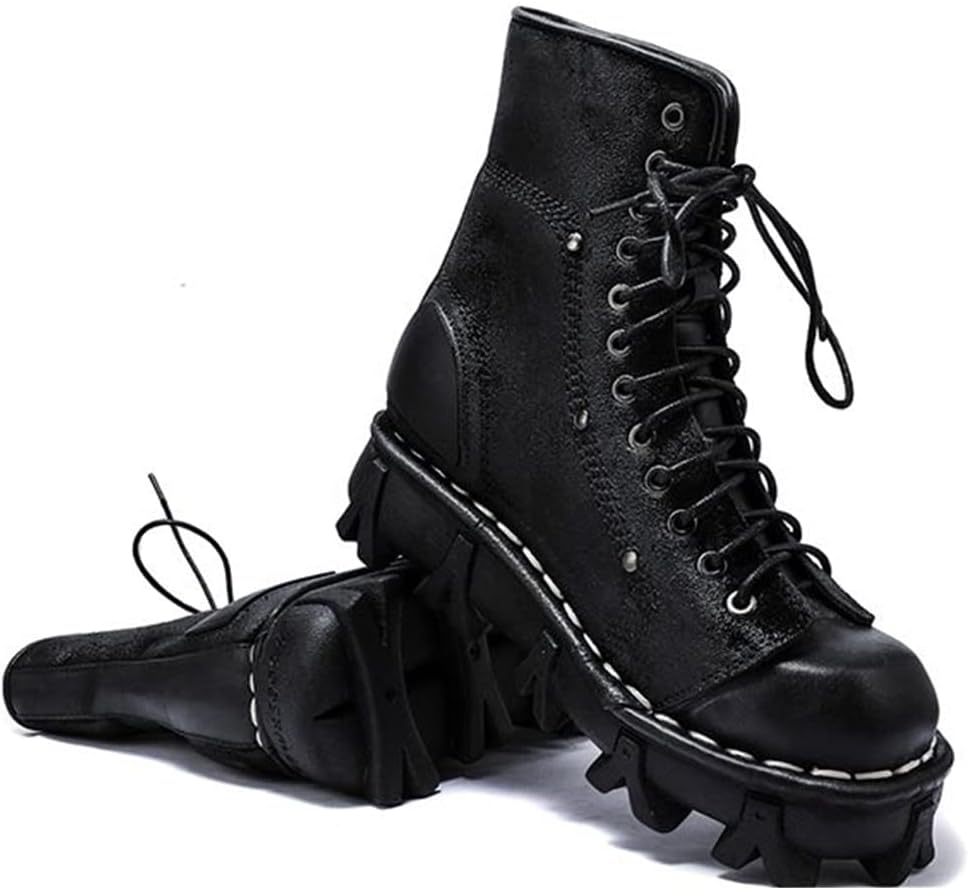 

Мужские ботинки с круглым носком, низким каблуком и шнуровкой, армейские короткие ботильоны, модные панк-винтажные кожаные туфли Hfuhlk, черный