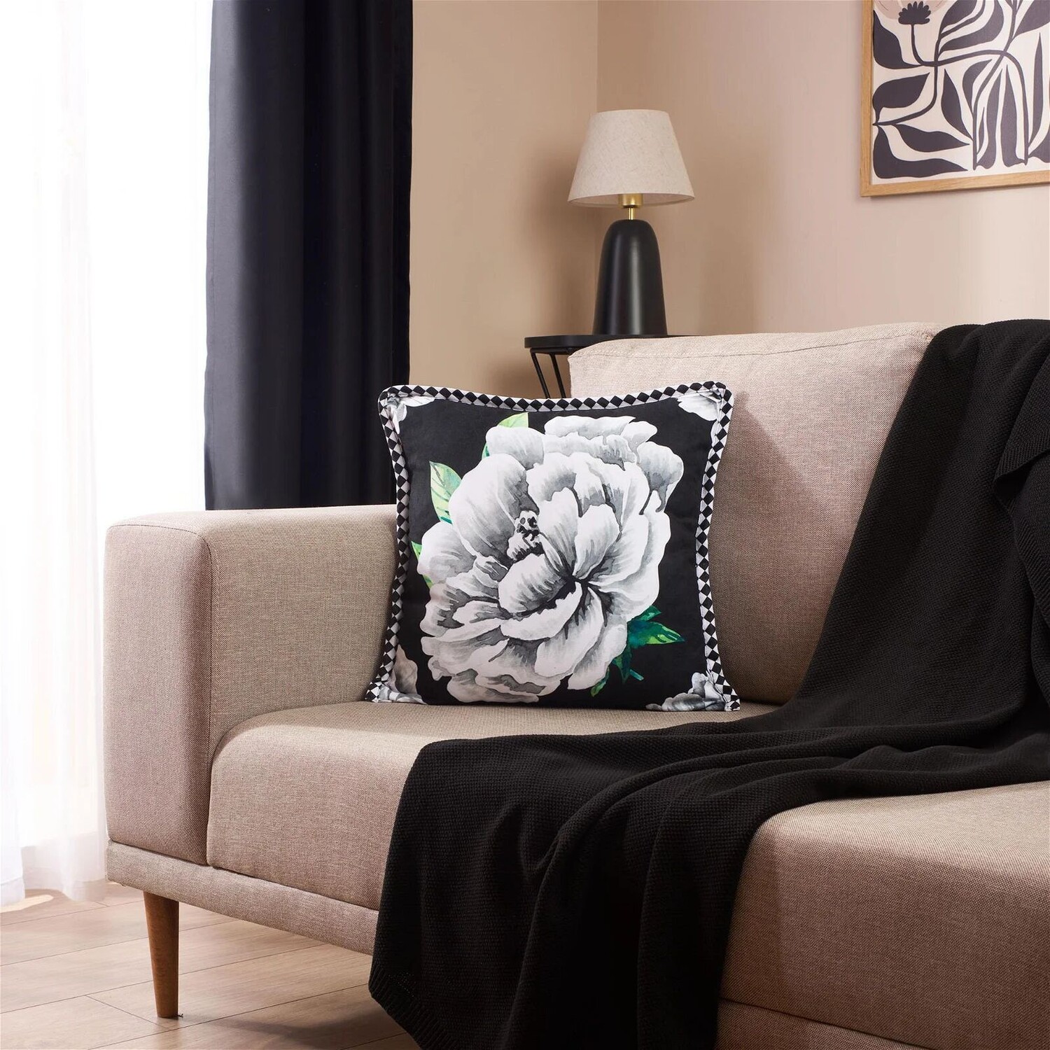 

Подушка Nuvomon Gardenia в рубчик - черный - 43x43 см