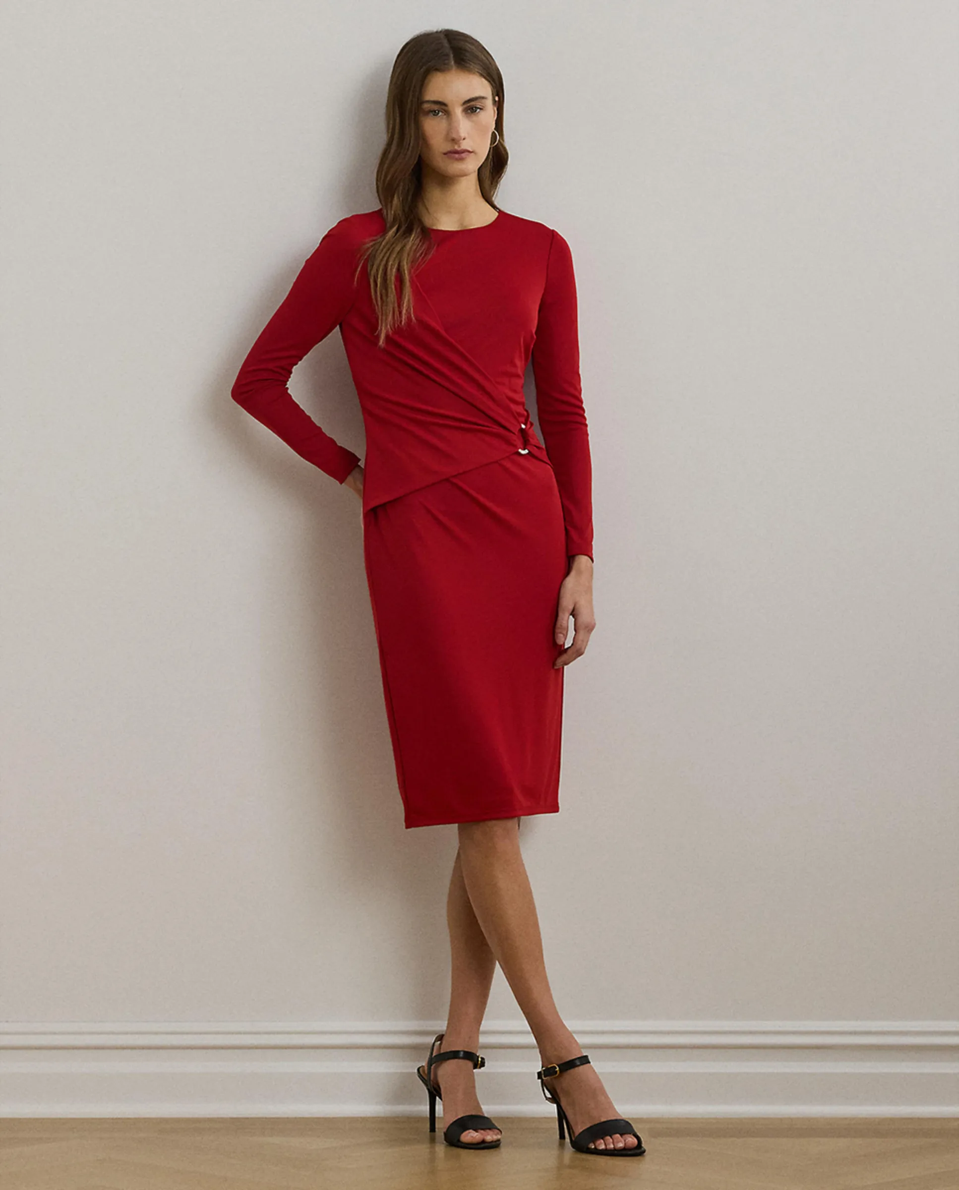

Три четверти рукава платье из трикотажа Lauren Ralph Lauren, красный