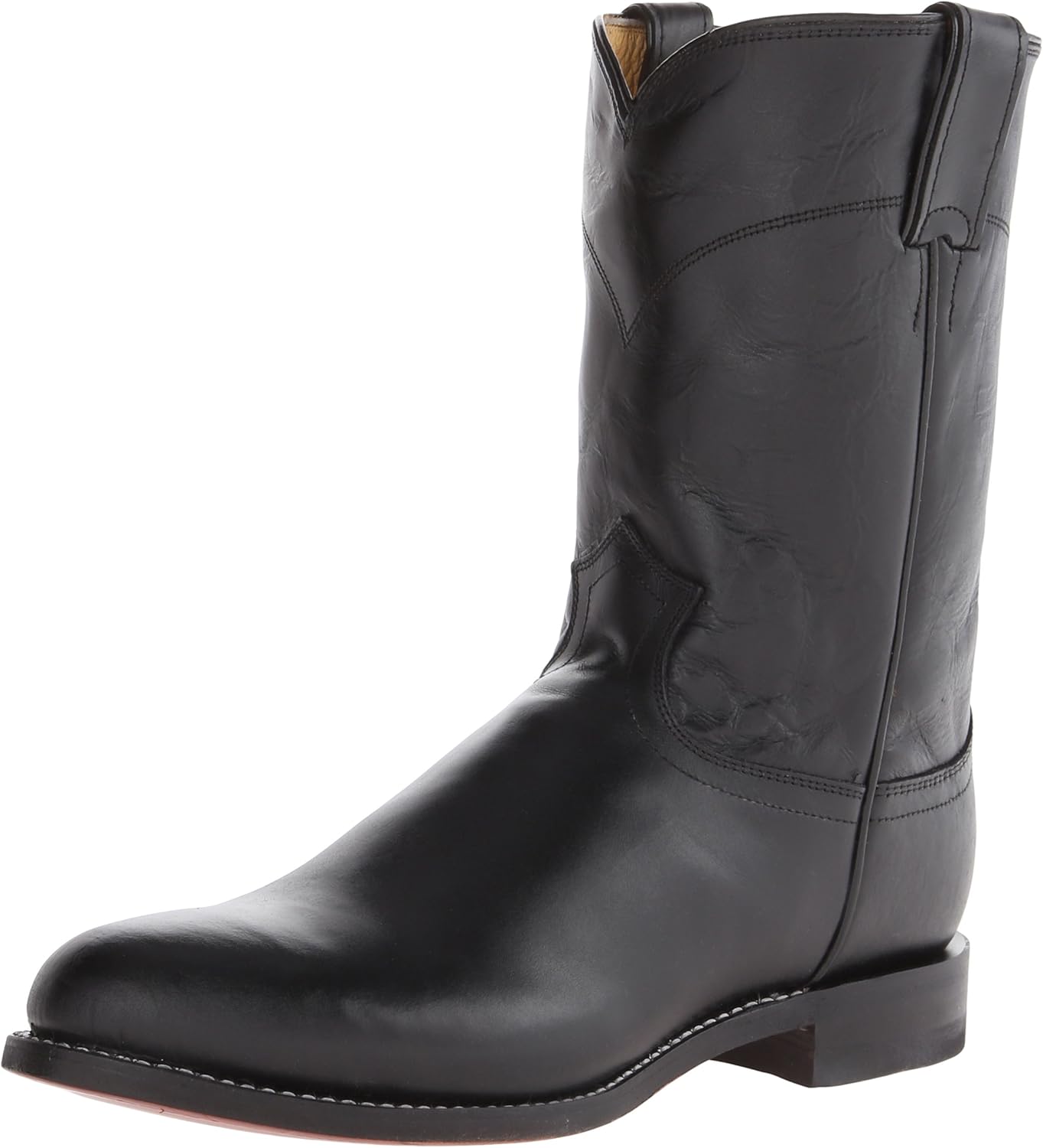 

Мужские ковбойские сапоги Justin Jackson 10 Roper - верх из цельной кожи с круглым носком, система комфорта J-Flex и подошва из кожи, прибитая вручную, черный