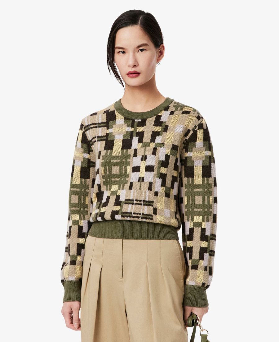 

Женский свитер с круглым вырезом LACOSTE USA, Green/brown Print