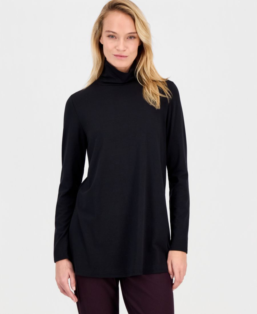 

Женская туника с разрезом сбоку и высоким воротником Eileen Fisher, Black