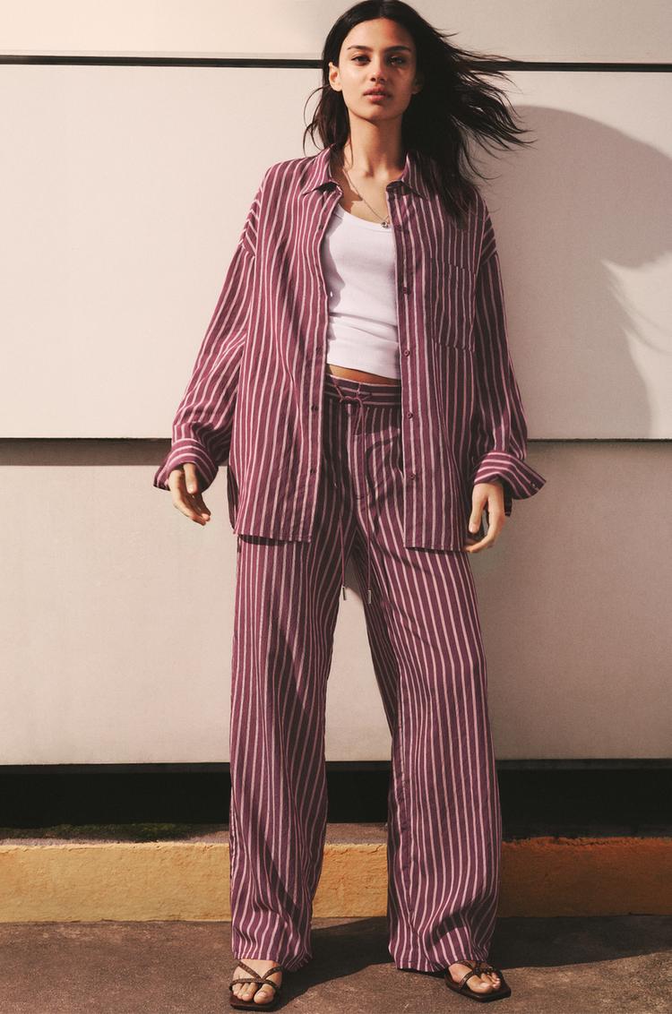 

Полосатые пижамные штаны Pull And Bear, бордовый