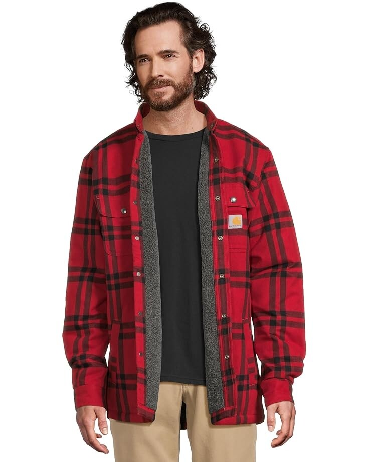 

Рубашка Carhartt Relaxed Fit Flannel Sherpa-Lined Shirt Jacket, цвет Crabapple