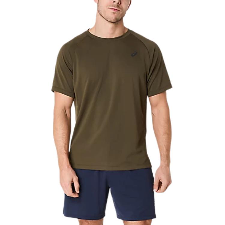 

ASICS Футболка мужская коричневая с круглым вырезом, Коричневый, ASICS Футболка мужская коричневая с круглым вырезом