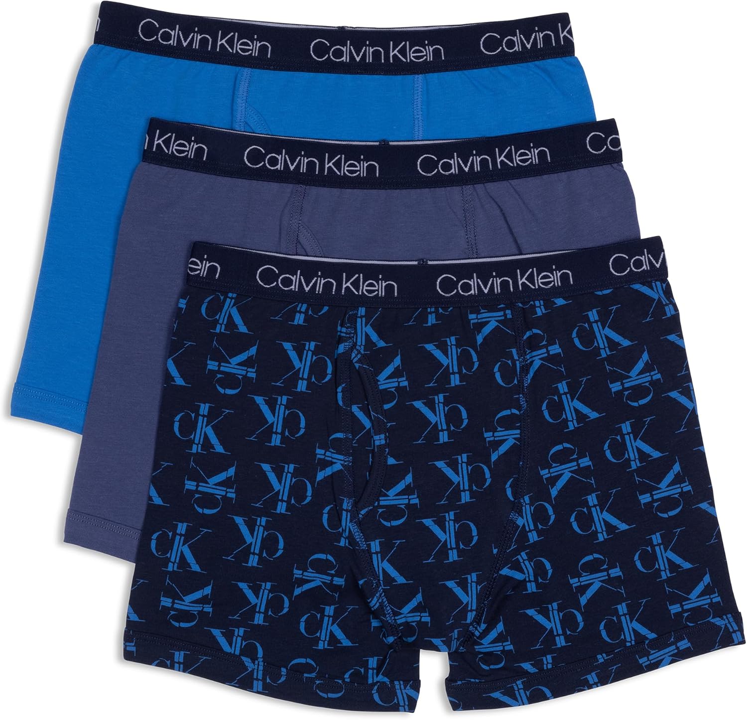 Комплект из 3 трусов-боксеров для мальчиков Calvin Klein, Blue Ck Fractal/Blue Indigo/Captains Blue — фото 3