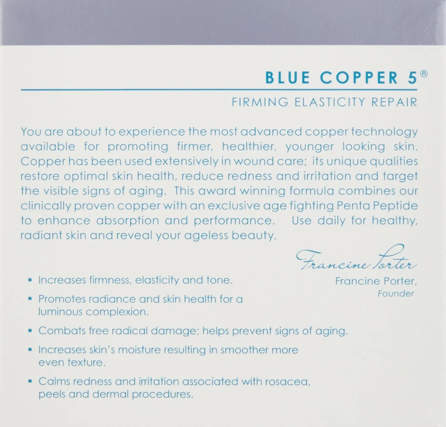 Osmotics Blue Copper 5 - укрепляющий и восстанавливающий эластичность крем для кожи, предназначенный для повышения упругости и борьбы с акне. Видимый результат. Произведено в США. 50 мл (1 шт.) Osmotics Cosmeceuticals — фото 4