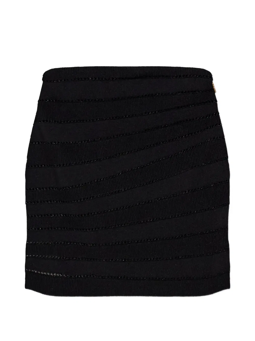 Короткая юбка в рубчик из трикотажа ажурной вязки BALMAIN, черный