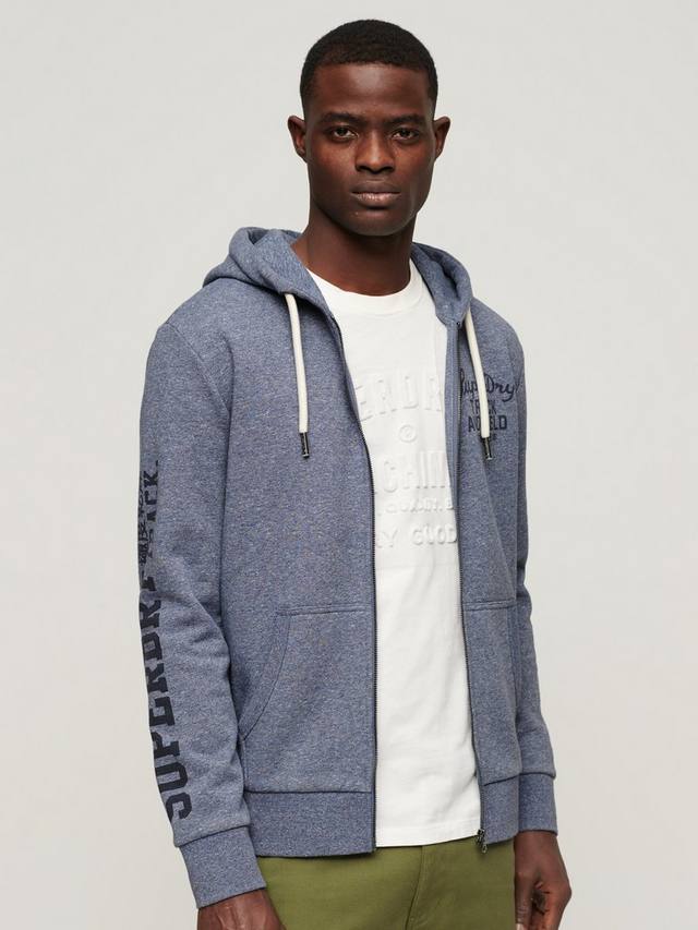 Толстовка на молнии с изображением спортивного колледжа Superdry, цвет Tois Blue Grit — фото 2