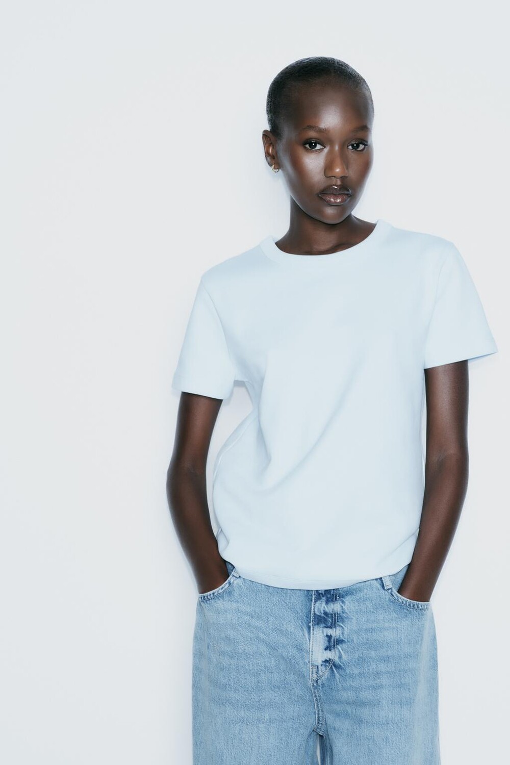 

Футболка из интерлока с коротким рукавом ZARA, светло-голубой