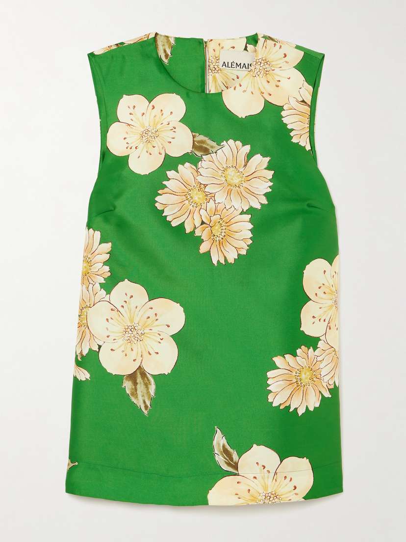 

Топ из переработанного атласного твила с принтом шалфея Alémais, зеленый