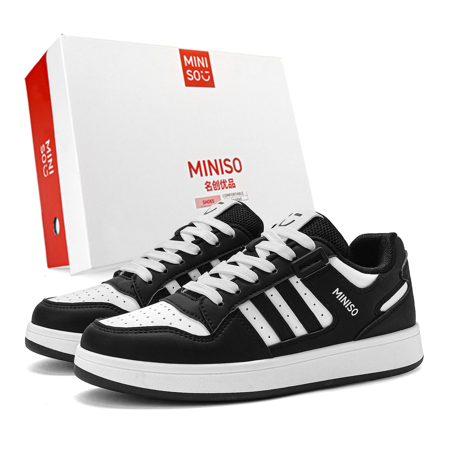 

MINISO Низкие скейтерские кроссовки унисекс черно-белые, цвет Black & White