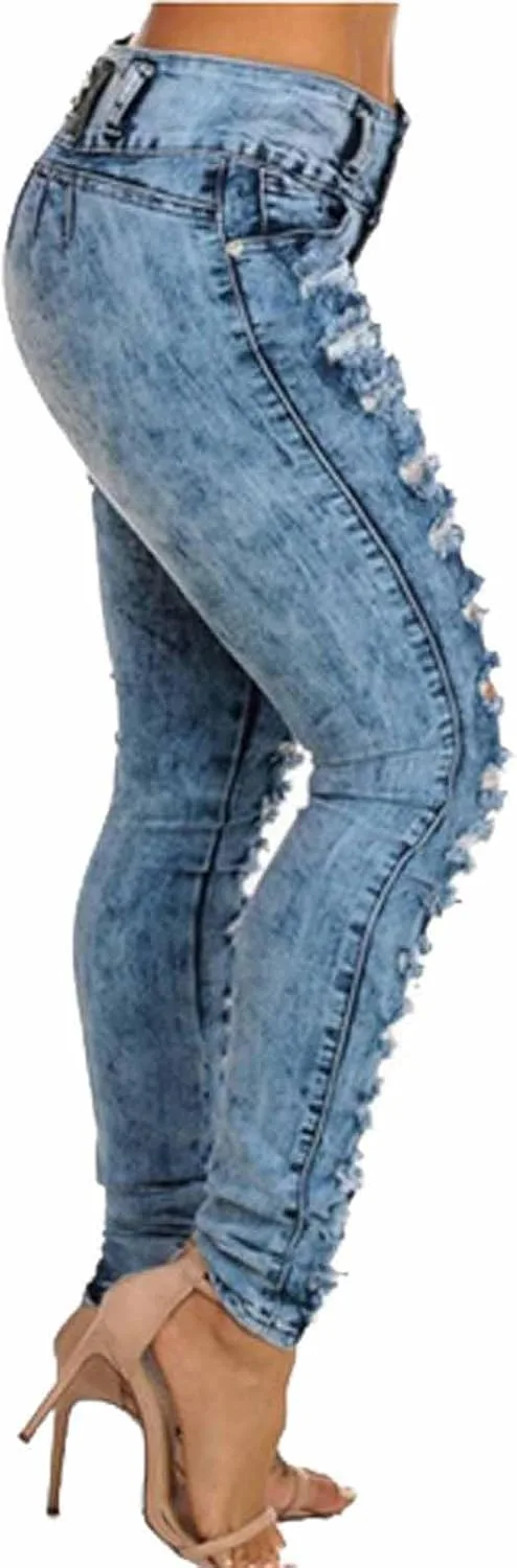 Женские рваные скинни джинсы high waisted stretchy slim fit — фото 3