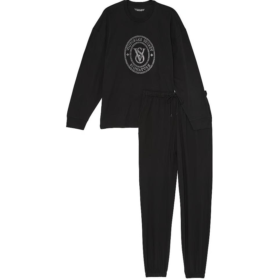 

Victoria's Secret Хлопковый длинный комплект пижамы / черный комплект пижамы women's black