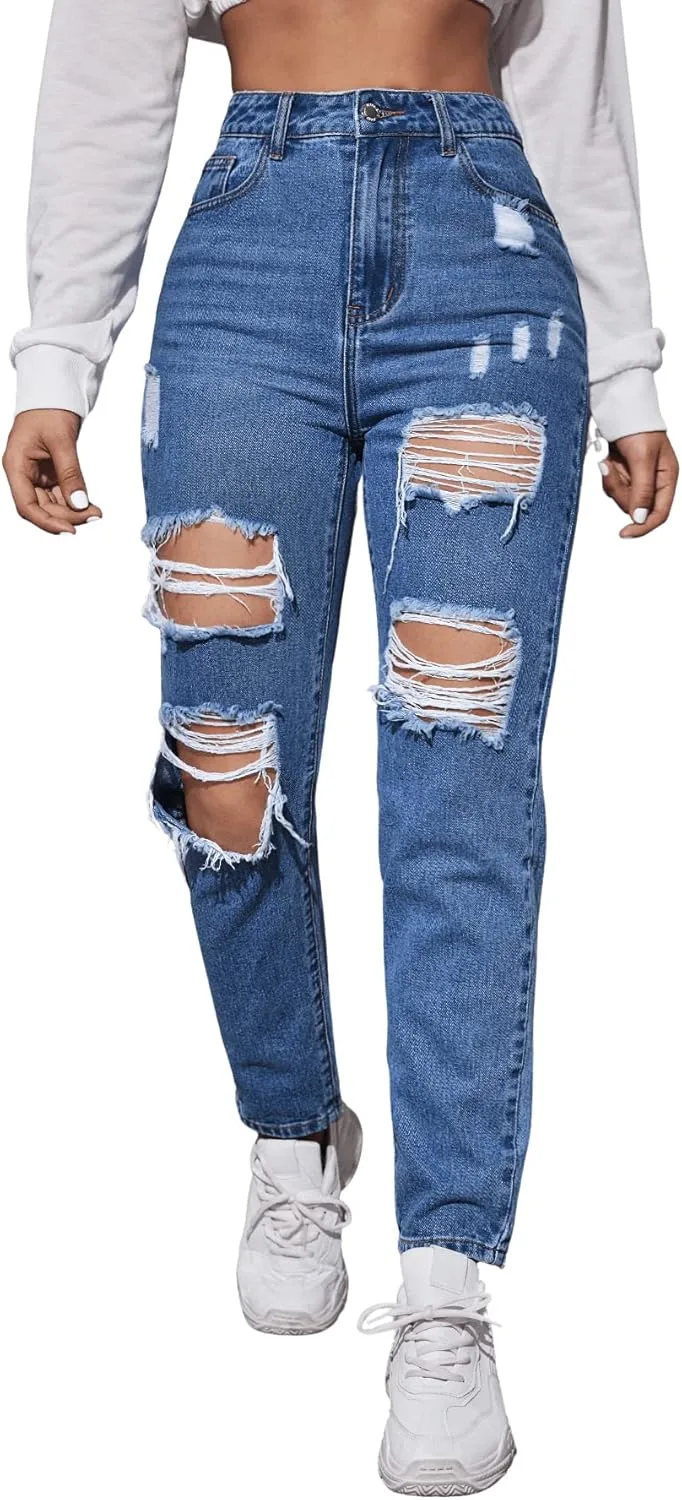 

WDIRARA Женские рваные джинсы Boyfriend свободного кроя