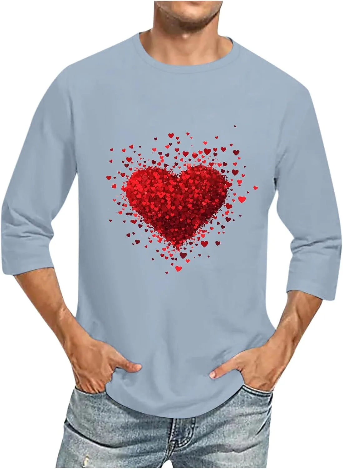 

Футболка с принтом в виде сердца для мужчин, 3/4 рукава, M-5XL