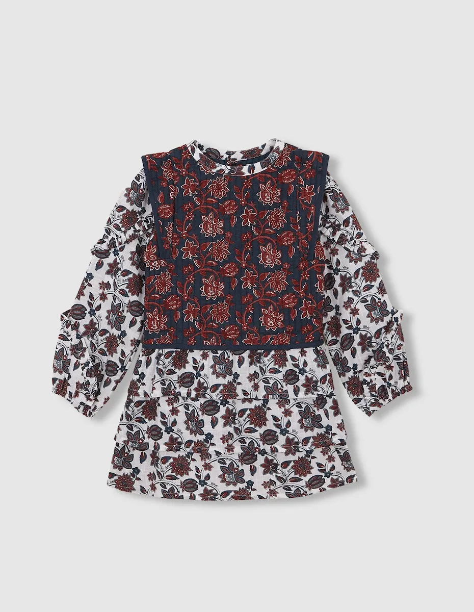 

Детское платье с цветочным принтом с встроенным белым жилетом Gocco, белый