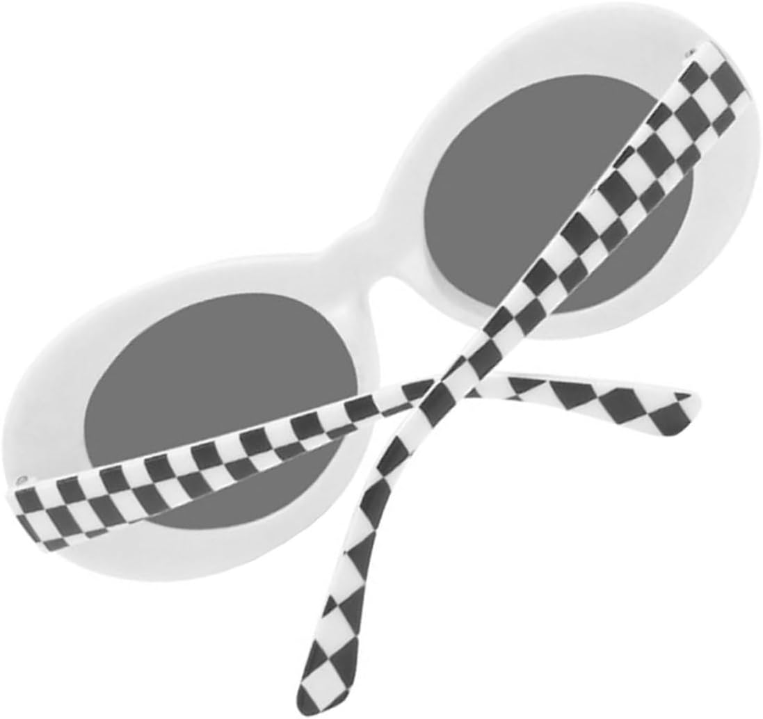 

Овальные солнцезащитные очки TEHAUX для женщин и мужчин, ретро-оправа в белую клетку с полностью серыми линзами, модные очки унисекс для активного отдыха, вечеринок и спорта, Multi -Size: 14