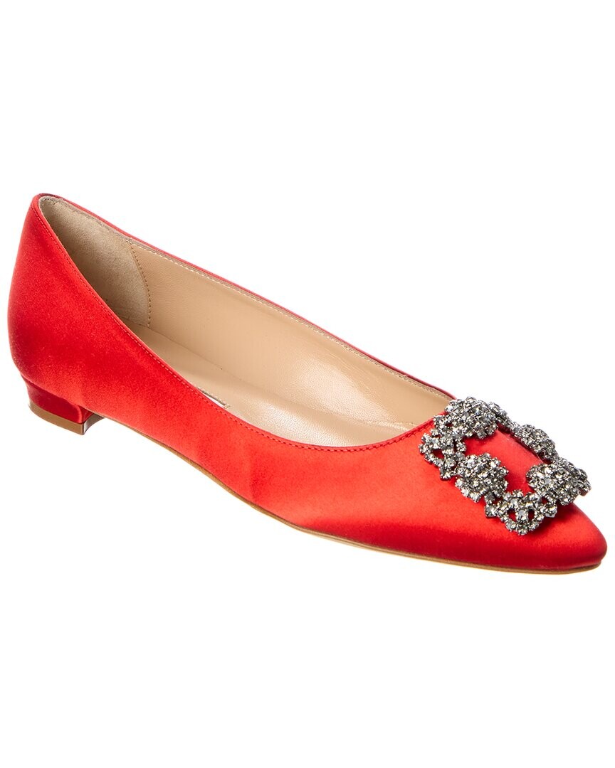 Manolo Blahnik Атласные балетки Hangisi без каблуков, красный — фото 3