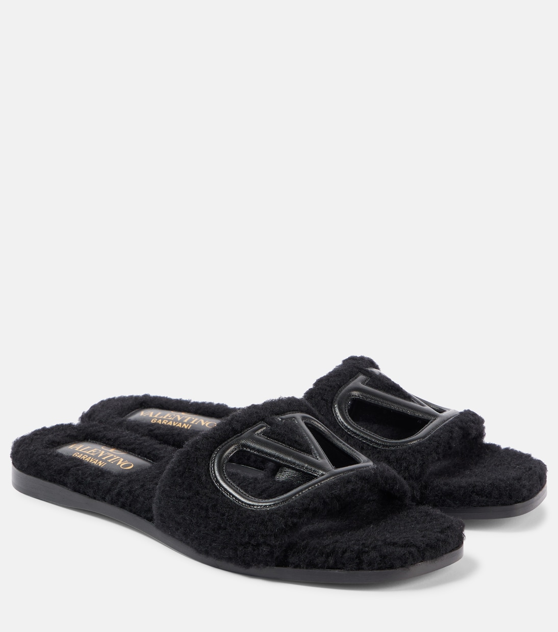 Шлепанцы из искусственной овчины с вырезом VLogo Valentino Garavani, Nero