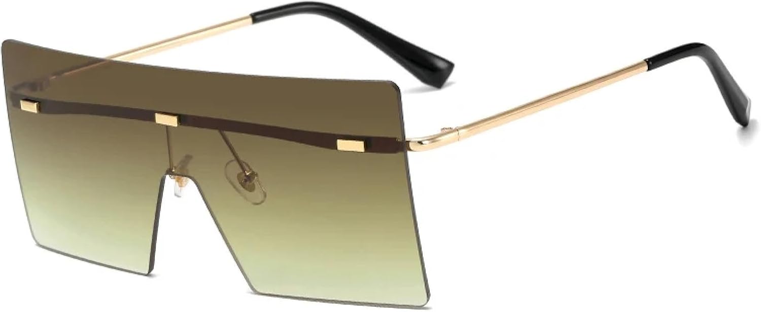 

Металлические солнцезащитные очки без оправы, цельные, женские и мужские, модные, роскошные, в стиле панк, большие солнцезащитные очки с защитой от УФ-излучения UV400 TKKTLLT, Gold Gradient Tea