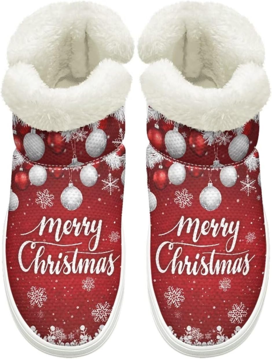 

Теплые ботинки для женщин и мужчин, ботильоны без шнурков, рождественские ботинки со снеговиками, пушистые, нескользящие, утепленные, с удобной подошвой Cugasmaru, Merry Christmas